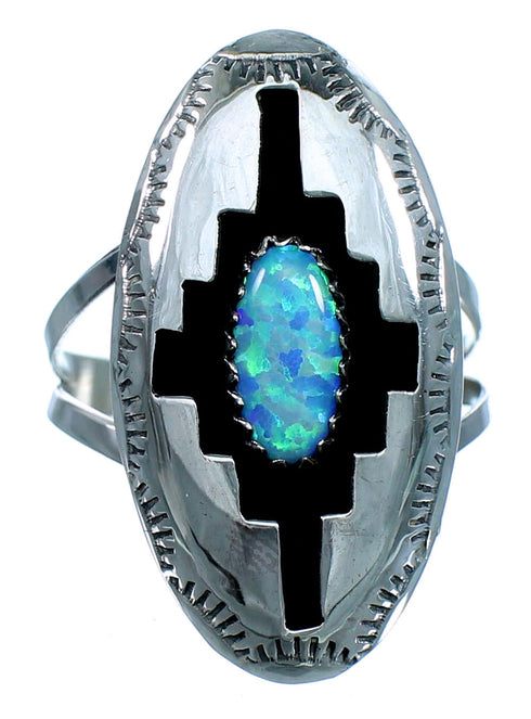 Genuine Sterling Silver Blue Opal Navajo Indian Ring Size 8-1/4 LX113997